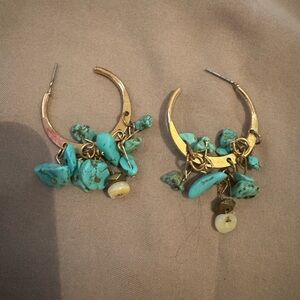 Gold and Turquoise Hoop Earrings